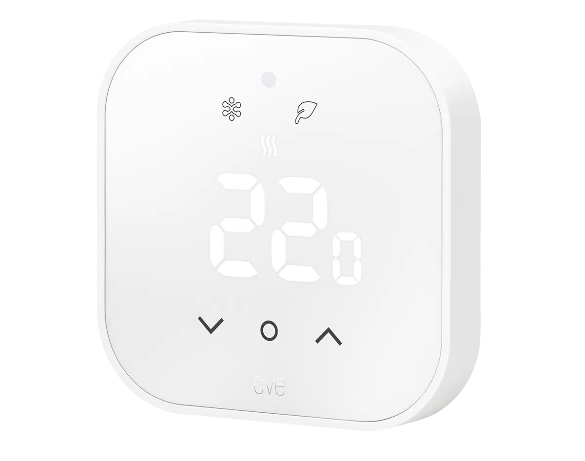 White Eve Thermostat for European underfloor heating showing a 22 degree setpoint