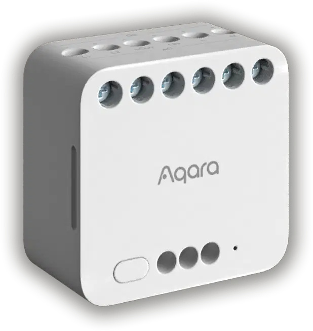 White Aqara Dual Relay Module T2 with nine wiring terminals and front controls