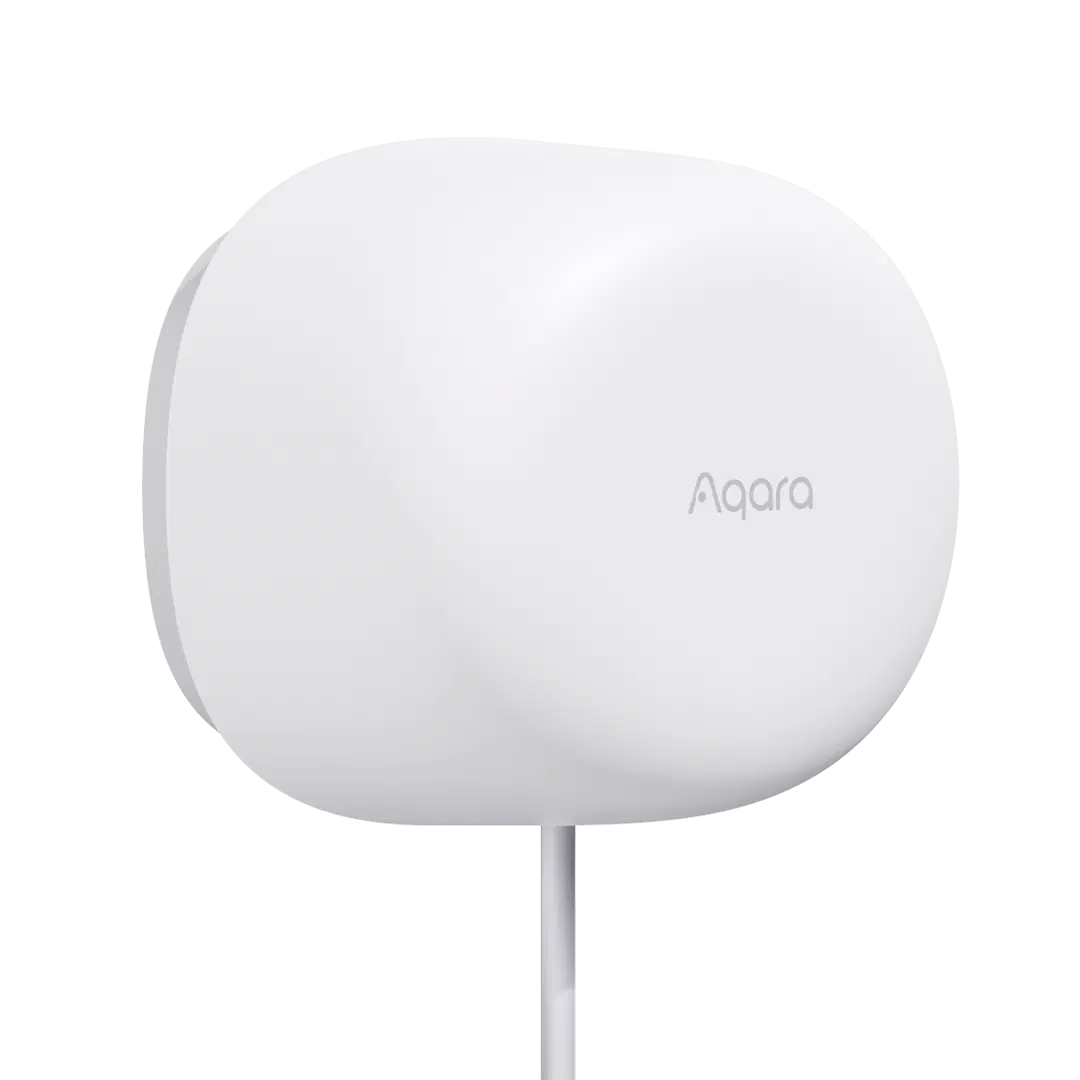 White Aqara Presence Sensor FP1E on its adjustable magnetic mount
