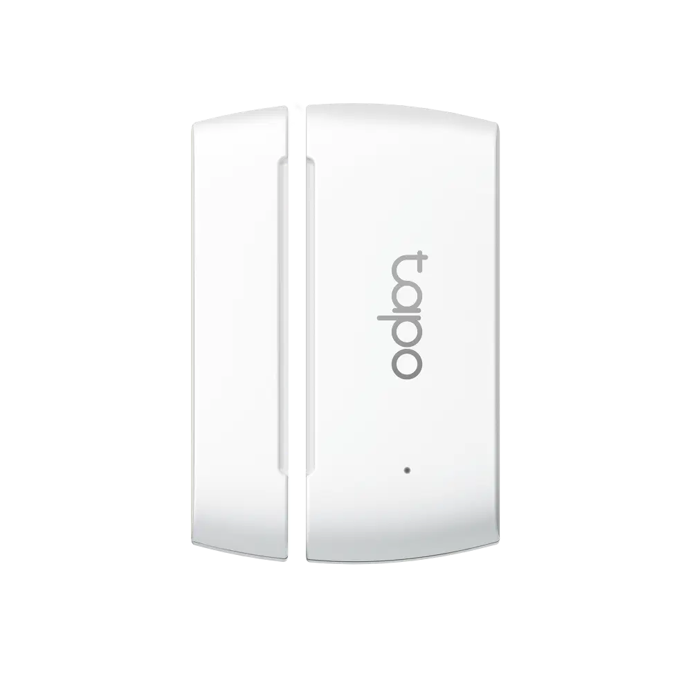 White Tapo T110 contact sensor and magnet aligned side by side